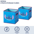 Disney Stitch Storage Bins,10" Collapsible Fabric Cubes, Pack of 2,Kids Organizer, Nursery & Bedroom Decorative Storage Boxes with Handles