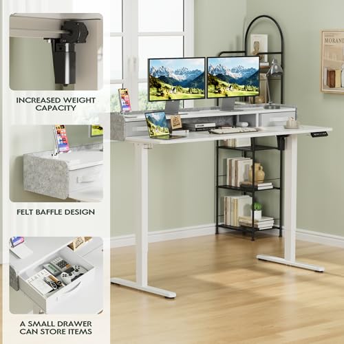 Homall Electric Standing Desk with 2 Drawers, Adjustable Height Computer Desk with Storage Sit Stand Table with Storage Shelf and Splice Board Quick Install for Home Office (White, 55 Inch) - color: White, size: 55 Inch