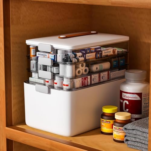 funest 4- Tier Medicine Storage Box Organizer Portable First Aid kit Box Sewing, Art, Craft with Handle, Multipurpose Medical Supply Organizer with Removable Tray 4-Tier Medicine Organizer Set - size: 4-Tier Medicine Organizer Set