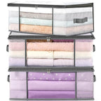 LANDNEOO 3-Pack Clothes Storage Bags, Plastic Foldable Blanket Storage bins, Closet Organizer Container for Bedroom, Bedding, Comforters, Pillows, and Clothing - 35L with Handles
