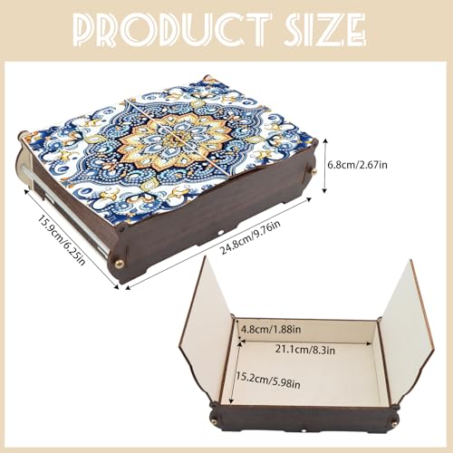 antor DIY Diamond Painting Wooden Storage Box, Mandala Floral Geometric Creative Special Shaped Rhinestone Diamond Art Organizer Box with Flip Lid, Handmade Art Desktop Decorations Gift for Adults - color: Floral Geometric