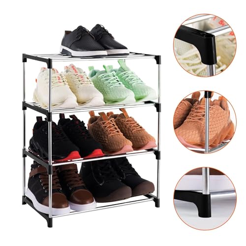4-Tier Stackable Small Shoe Rack, Lightweight Shoe Shelf Storage Organizer for Entryway, Hallway and Closet(Black) - color: Black, size: 4-Tier