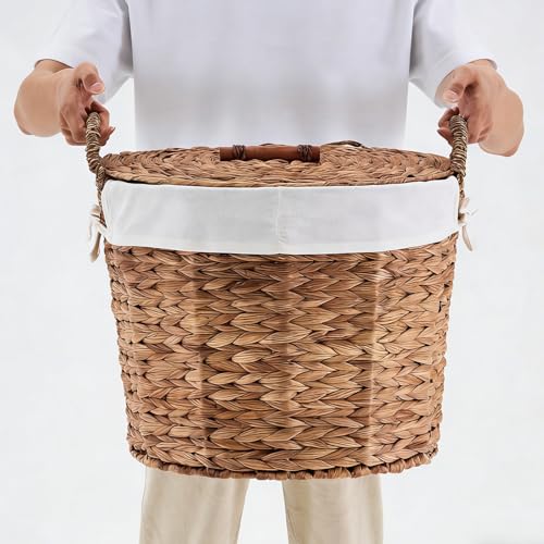 Handwoven Hamper with Lid, Clothes Hamper for Bathroom Laundry Room Bedroom (Espresso, S) - color: Espresso, size: S