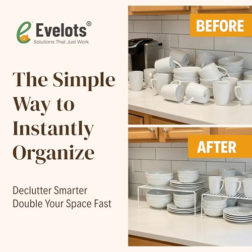 Evelots Kitchen Cabinet Wire Shelf Organizer/Rack - 6 Pack Sturdy Metal Shelf Risers - Double Your Counter Space - Great for Kitchen, Freezer, Pantry and Bathroom - Rustproof - White - color: White - Regular, size: Set of 6