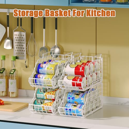 Can Storage Organizer Pantry, Stackable Kitchen Canned Food Holder With Handles, Can Organizer For Pantry Countertop Cabinet, Beverage Drink Pop Soda Can Dispenser Patent Pending (White, 4 Pack) - color: White, size: 4 Pack