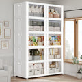 250GAL Large Stackable Storage Bins with Lid and Wheels, 1000Qt Collapsible Organizer Cabinet with Clear Door, for Closet, Bedroom, Kitchen, Garage, 5-Pack White - style: 5 Pack
