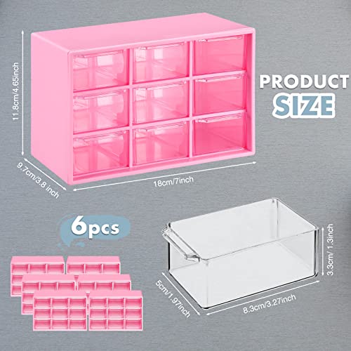 Amyhill 6 Pcs Mini Drawer Organizer Small Organizer with 9 Drawers Plastic Desktop Craft Storage Box for Office Home Room Jewelry Cosmetics Collection(Rose Red) - color: Rose Red