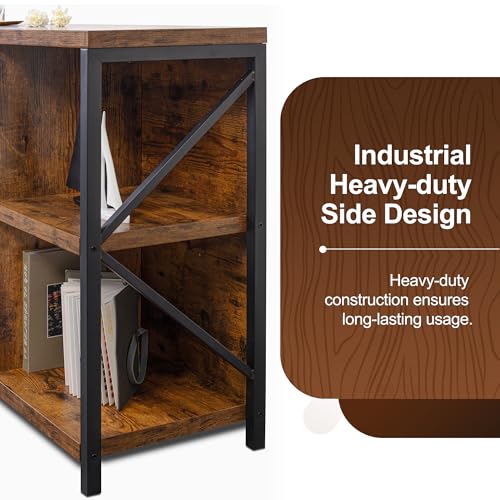6 Cube Storage Organizer Bookshelf, Industrial Horizontal Bookcase, Accent Cubby Shelf, Media Console Table for Living Room, Home Office, 13.6" D x 47.2" W x 30.9" H, Rustic Brown - color: Rustic Brown, size: 6 Cube- 2 Tier