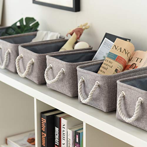 TheWarmHome Foldable Small Storage Baskets with Strong Cotton Rope Handles [6-Pack] Gray Collapsible Storage Bins Set Works Room Storage, Nursery Baskets - color: Grey, size: 6PCS/Small -11.8Lx7.9Wx5.2H