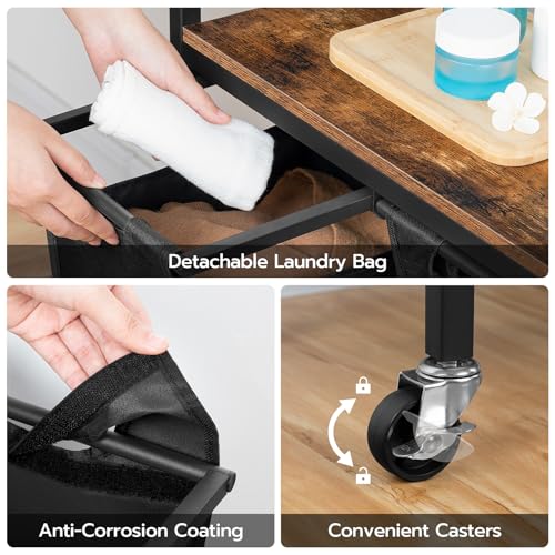 HOOBRO Laundry Sorter 4 Sections, Laundry Hamper with Wheels, 4 × 10.5 Gal (40 L), Rolling Laundry Basket, Pull-Out and Removable Oxford Fabric Bags, Rustic Brown and Black BF04XY01 - color: Rustic Brown + Black