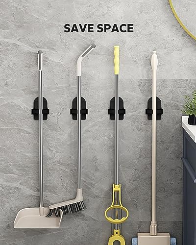 Broom Holder Wall Mount (Black 4 Count), Broom Holder, Broom and Mop Organizer Wall Hanging, Mop and Broom Holder Wall Mount, Broom Organizer Wall Mount for Home, Kitchen, Garage Storage - color: Black