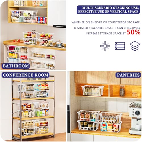 4 Pack Enhanced Leak-Proof Bottom Stackable Wire Baskets, Pantry Organizers and Storage, Pantry Storage，Shelf Baskets, Fruit Basket, Potato and Onion Storage Bins，(White) - color: 4Pack White