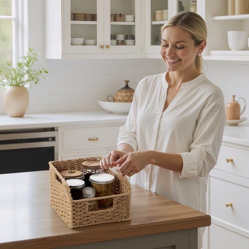 StorageWorks Wicker Baskets for Organizing, Pantry Organizers and Storage, Round Paper Rope Storage Basket for Pantry Shelves, Orange, 2 Pack - color: Light Brown(Paper Rope), size: 2x 8½"L x 10"W x 7½"H