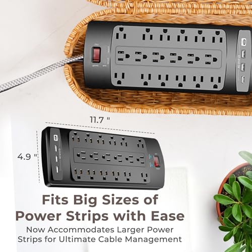 Cable Management Box, Handmade Rattan Cable Organizer, 2 Open Slots Cords Hider Box, Under Desk Cord Organizer for Computer Router USB Hub & Power Strip, Patent Pending, 15.9" x 6.5" x 6.5", Natural - color: Natural, style: Oval