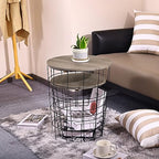 Elevon Nesting Table End Table Wire Basket Base with Wood Tops Side Table Set of 2, Gray - color: Grey