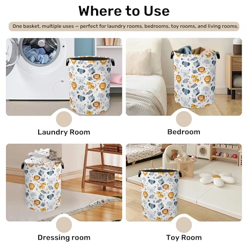 Cute Wood Animals Foldable Canvas Laundry Basket with Handles - Toy Organizer, Heavy Duty for Home，Bedroom, Dorm, Bathroom - color: Cute Forest Animals