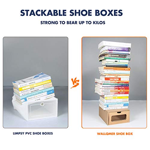 Shoe Box 12 Pack,13.2 x 8.3 x 5.1in Waterproof Storage Boxes, Socks, Stationery, Toys, Underwear,Heavy Duty,Stack-able Cardboard Boxes,with Marking Labels,Transparent Window - size: Standard Size (13.2'' x 8.3'' x 5.1'')