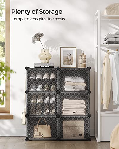 SONGMICS Shoe Rack Organizer, 6-Tier Shoe Storage Cabinet for Closet and Entryway, Holds 24 Pairs of Shoes, Adjustable, Ink Black and Trasparent ULPC033B01 - color: Ink Black + Trasparent, size: 6 Cubes