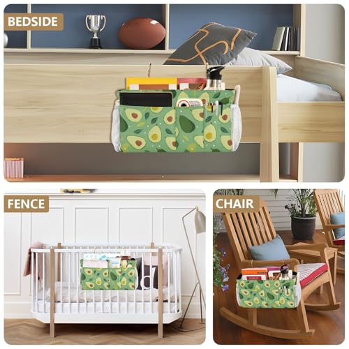 Bedside Caddy Hanging Bunk Bed Caddy Bed Organizer Hanging Pocket with 2 Hooks Bedside Storage Organizer Pocket Bag Holder Green Avocado and Leaf - color: Green Avocado and Leaf
