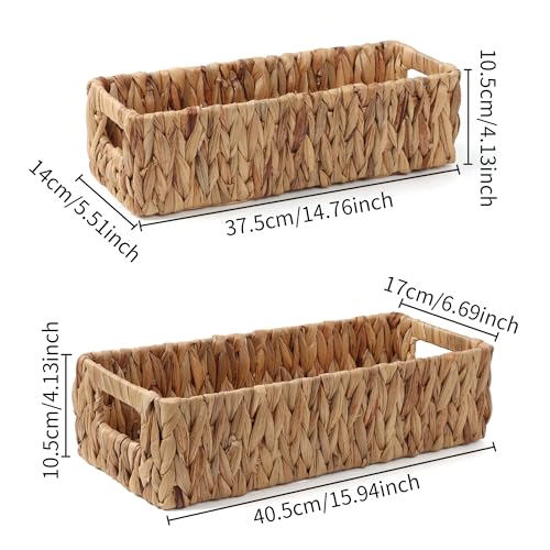Moosky Wicker Storage Baskets with Handle Water Hyacinth Basket for Organizing Decorative Storage Bins for Countertop Toilet Tank Boho Rectangular Home Organizer (Natural, Set of 2) - size: Set of 2