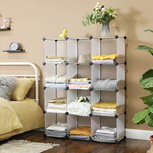 SONGMICS Cube Storage Organizer, Set of 12 Plastic Cubes, Book Shelf, Closet Organizers and Storage, Room Organization, Bedroom Living Room, 12.2 x 36.6 x 48.4 Inches, White ULPC34L - color: White, size: 12 Cubes, style: without doors