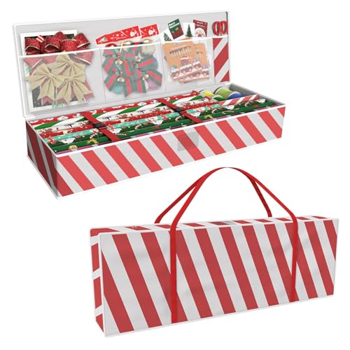 Safana Wrapping Paper Organizer Storage Bag, 42" Durable 600d Oxford Wrapping Organizer Box Under Bed Storage Containers for Decorations Paper Rolls, Ribbons, Balls, Bows (Red Stripe) - color: Red Strip, size: 42inch