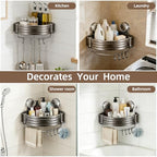 Corner Shower Caddy,Suction Cup Shower Bathroom Wall Shelf,No Drill Rust Proof Aluminum Organizer with Hooks,Floating Rack for Inside (Suction Cup Corner Shower Caddy,1 Tier,Gray) - style: Suction Cup Corner Shower Caddy ,1 Tier ,Gray