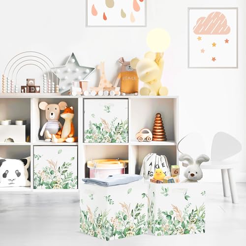 Clastyle 3 pcs Leaf Women Cube Storage Unit Boxes Foldable Kallax Box for Shelves Ladies Girls Storage Baskets for Book Clothes Toy Organizer, Green, 11.8x11.8x11.8 in - color: Green