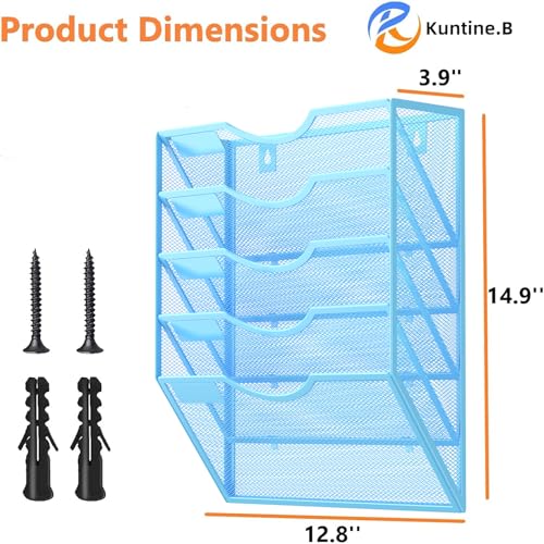 Kuntine.B Wall File Organizer Office Hanging Magazine Holder Wall File Organizer for Office Home (Blue, 5 Tier) - color: Blue, size: 5 Tier & No Hangers