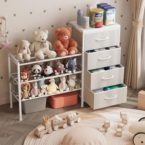 Cidaziya Expandable Closet Organizers and Storage, 4 Drawer Dresser, White Fabric Storage Dresser, Clothes Shelves for Kids, Purse Organizer Small Shoe Rack for Closet Bedroom - size: 11.8"D x 43.4"W x 29.8"H (4 Drawers)