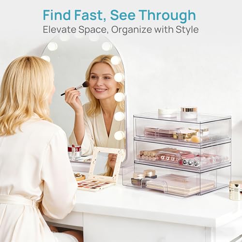 Vtopmart 12.1''W Clear Stackable Storage Drawers,2 Pack Acrylic Plastic Organizers Bins for Makeup Palettes, Cosmetics, and Beauty Supplies,Ideal for Vanity, Bathroom,Cabinet,Desk Organization - style: 2pack Wide