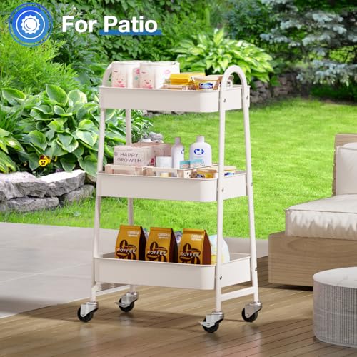 OLIXIS Metal 3 Tiers Utility Rolling Cart, Mobile Storage Shelf with Lockable Caster Wheels, Organization for Livingroom, Bathroom & Narrow Places, White - color: 3-tiered White, size: 3-Tiered 17 inches