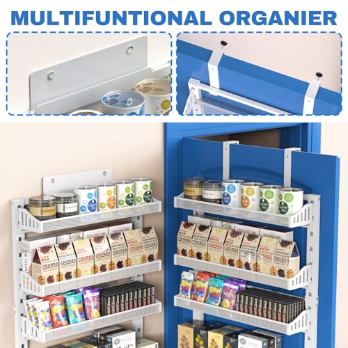 coobest 8-Tier Over the door Spice Rack Organizer, Large Heavy Duty Metal Wall Mount or Over The Door, 2 in 1 Rust-Proof Hanging Storage Shelf for Kitchen Pantry, Bathroom, Laundry Room, Closet - color: White