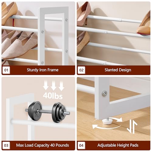 FAVOOSTY 3-Tier Expandable Shoe Rack, Adjustable Shoe Shelf Storage Organizer Space Saving Metal Free Standing Shoe Rack for Entryway Closet Doorway, White - color: White, size: 3 Tier