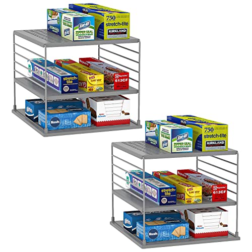 2 PACK Cabinet Organizer- Divided Compartment Holder for Foil and Plastic Wrap- Upgraded Pantry Organizers and Storage for Kitchen(Gray) - color: Gray&gray