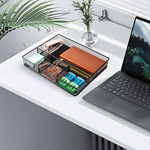 VyGrow Desk Drawer Organizer Tray, Metal Mesh Drawer Organizers Office, 4 Grid with Adjustable Compartment, Desk Organizer Tray for Home Office 12x10.6x1.9 inch Black, 2 Pack - color: 2PCS 4-Grid