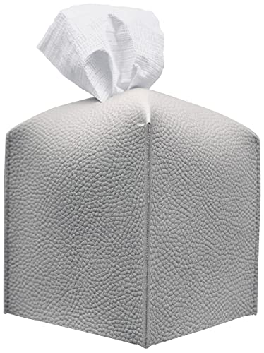 Carrotez Tissue Box Cover, [Refined] Modern PU Leather Square Tissue Box Holder - Decorative Organizer for Bathroom Vanity Countertop, Night Stands, Office Desk & Car 5"X5"X5" - Pastel Grey - color: Pastel Grey, size: [Square]