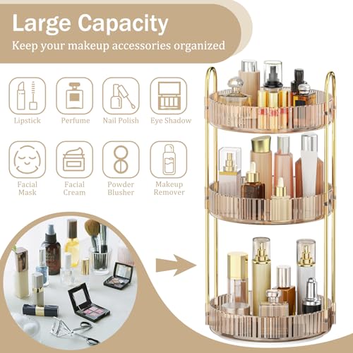 MOKANI 360 Rotating Makeup Organizer for Vanity, 3 Tier Adjustable Perfume Organizer for Dresser, Multi-Function Spinning Cosmetics Skincare Storage for Bedroom, Dresser, Countertop, Amber - color: C-Amber, size: 3 Tier