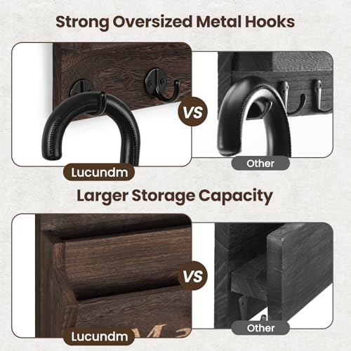 Mail and Key Holder - Decorative 9.8" x 12.5" Wall Key Hanger with 2 Mail Organizer Slots and 3 Hooks - Real Paulownia Wood with Keyhole Brackets, Hardware and Instructions (Brown) - color: Brown