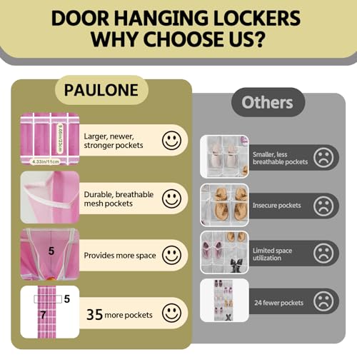 PAULONE 35 Pocket Over the Door Shoe Organizer,Reusable Breathable Large Mesh Bag Men's & Women's Sneaker Organizer,Shoe Organizer for Kids,Hanging Shoe Storage Hanging Bag (Pink) - color: Pink