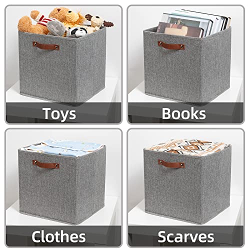 HNZIGE Fabric Storage Cubes Bins Baskets for Shelves Set of 4 Baskets, 13 Inch Storage Bins with Handles, Foldable Storage Cube Organizer Bins Organizing Home Nursery (Gray) - color: Gray, size: 13"x13"x13"-4pack