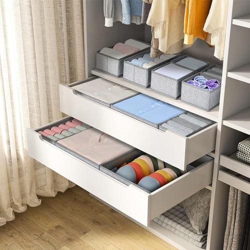DIMJ Drawer Organizers Cloths, Closet Underwear Organizer, 15 Packs Foldable Closet Organizers, Sock Drawer Organizer, Fabric Dresser Drawer Dividers for Clothes Underwear Bras Socks - color: Blended Gray, size: 15 Pack