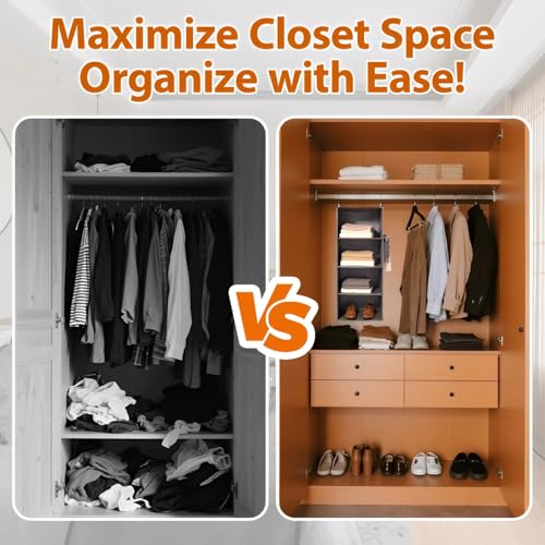 Hanging Closet Organizer 4 Shelf - Hanging Cube Organizer with Pockets, Sweater Shoe Storage, Max Storage for RV Closet, Grey (2)