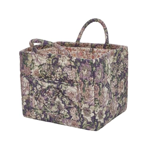 Quilted Laundry Basket with Handles - Multi-Purpose Fabric Storage Basket，Boho Fabric Storage Baskets with Handles for Car, Home & Nursery - Collapsible Square Organizer (Purple) - color: Purple