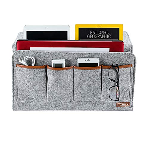 Zafit Bedside Caddy, Large Size Storage Organizer with 7 Pockets for Magazine, Remotes, Phone (17.3'' x 18.1'', Light Grey) - color: Light Grey, size: 17.3'' x 18.1''