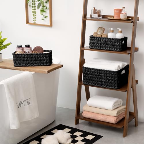GRANNY SAYS Wicker Baskets for Storage, Wicker Storage Basket for Organizing, Large Woven Baskets, Waterproof Basket for Vanity, Home Decor, Black, 3-Pack - color: Black, size: 14½"L x 10¼"W x 7"H + 2x 13"L x 6"W x 4½"H