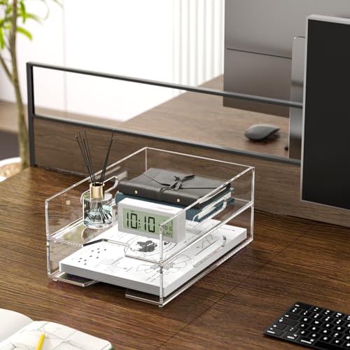 HIIMIEI Paper Organizer for Desk, Acrylic Paper Tray, Clear Letter Tray Desk Stackable Organizer Tray for School, Home, Office 2 Tiers - style: Vertical
