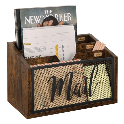 YINMIT Mail Organizer Countertop, Mail Holder, Mail Sorter for Desk, Desktop Mail Basket, Mail Organizer Wall Mounted, Office Desk Organizers and Accessories for File Paper Folder - color: Rustic Brown, size: 3-Slot