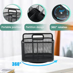 360° Rotating Remote Control Holder, Metal Mesh 5 Compartments Remote Caddy with Handle for Desk or Nightstand Storage, Space-Saving Desk Organizer Style Supply Organizers for Office Desk Accessories