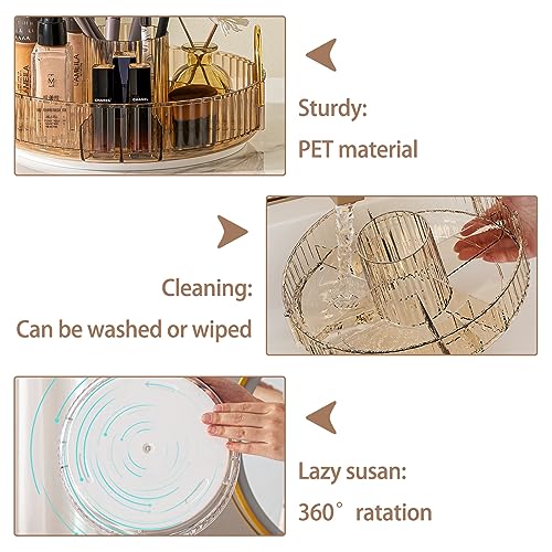 shuang qing Rotating Makeup Organizer for Vanity, High-Capacity Skincare Clear Make Up Storage Perfume Organizers Cosmetic Dresser Organizer Countertop 360 Spinning (Gold, New-2 Tier) - color: Gold, size: New-2 Tier